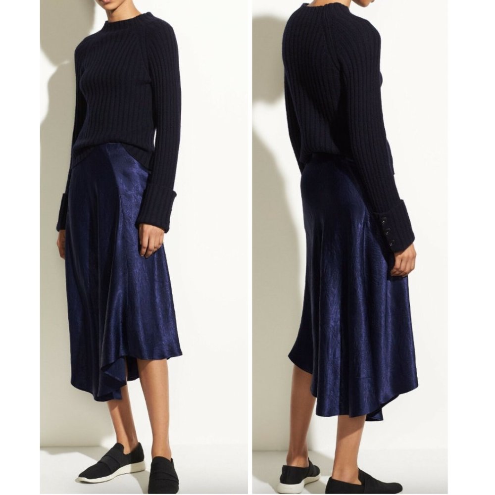 Vince Bias Cut Asymmetrical Crinkled Satin Skirt